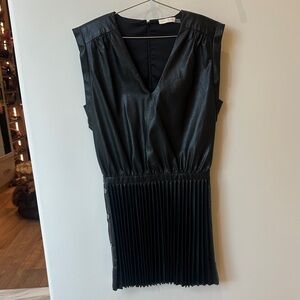 Ramy Brook Black Faux Leather Pleated Mini Dress